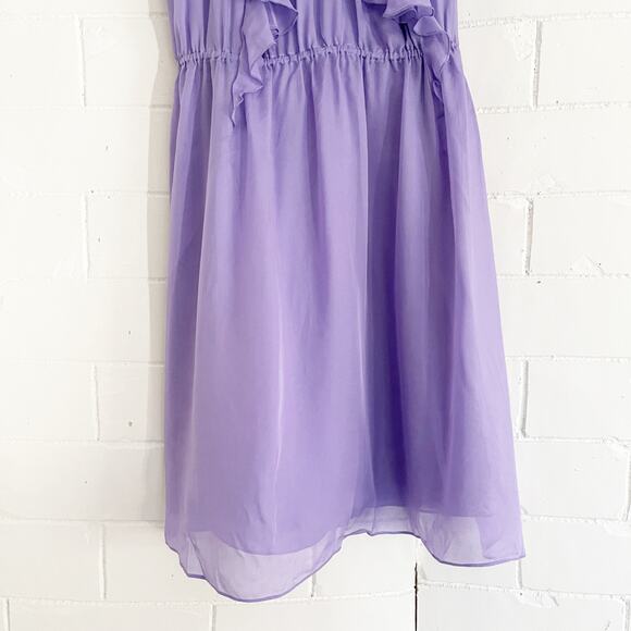 REBECCA TAYLOR Silk Ruffle Dress Purple Small S - Picture 4 of 9